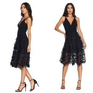 New! Dress the Population Darleen Black Embroidered Mesh/ Tulle Dress🖤 XS NWT!